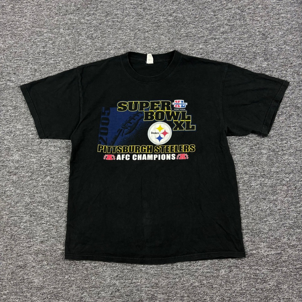 Vintage Y2K Steelers Super Bowl 40 AFC Champions Black Graphic T-Shirt Men's XL